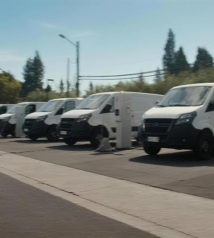 Elektrische Transporter an Ladepunkten in einem Depot